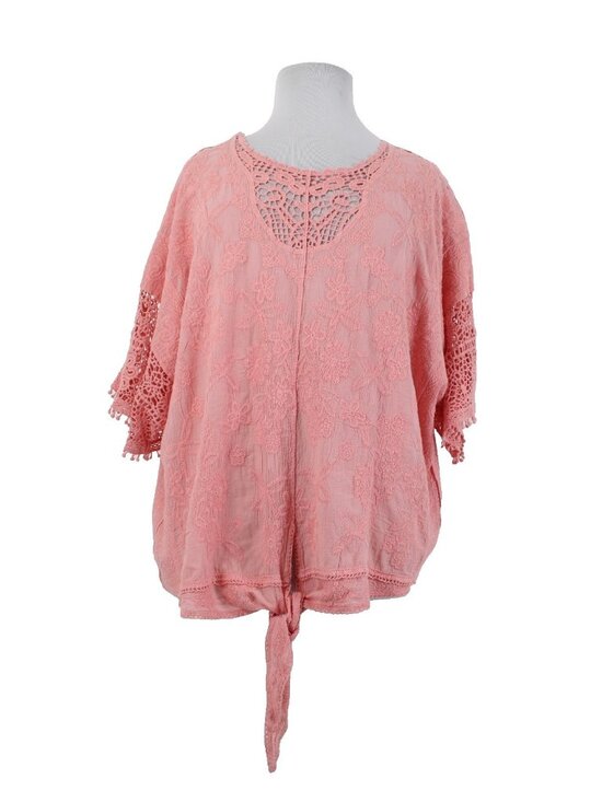Lane Bryant Top $60 Sz 26/28 Pink Embroidered Tie Cotton Rayon Top - Picture 1 of 12